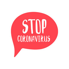 Red speech buble with hand drawn phrase Stop Coronavirus