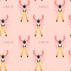 Illustration with Cancer - astrological zodiac sign. Abstract print with The Crab.