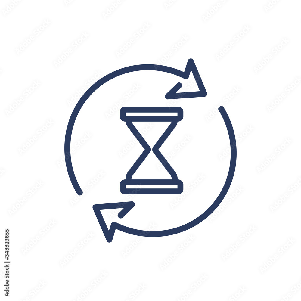 Poster sandglass in cycling arrows thin line icon. reloading pc, waiting, software isolated outline sign. t
