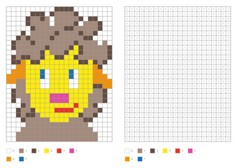 Kids coloring page, pixel coloring cartoon sheep. Vector illustration