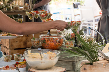 Luxury catering by the pool, food bloggers event, banquet, wedding, festive, hotel brunch buffet