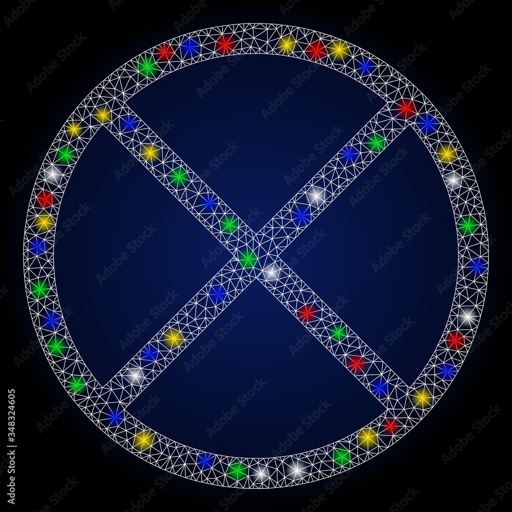 Poster flare mesh restricted with glitter effect. abstract illuminated vector model of restricted icon on a