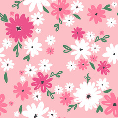 Seamless floral pattern with plants. Vector abstract flowers leaves background for case, cover, fabric, interior decor.