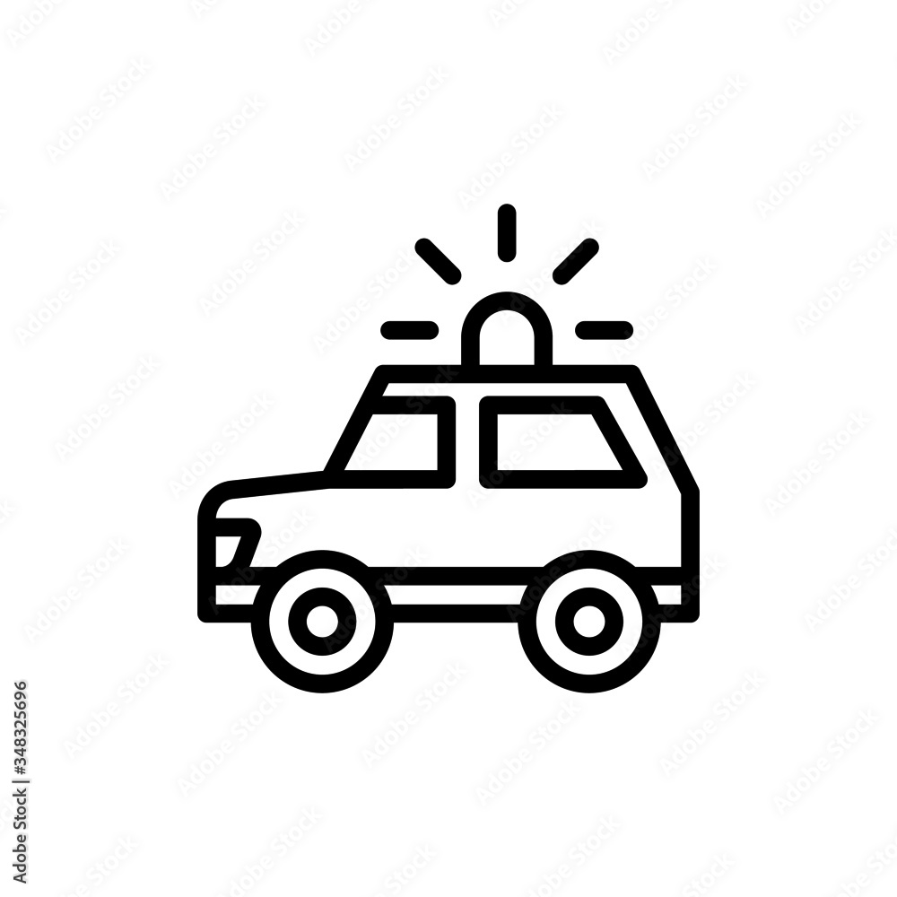 Wall mural police car vector icon in outline style on white background, police patrol vehicle simple solid icon