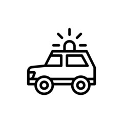 Obraz premium Police car vector icon in outline style on white background, Police Patrol Vehicle simple solid icon, Symbol, logo illustration, Pixel perfect vector graphics