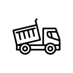 Heavy truck icon in outline style on white background, sign for mobile concept and web design, Dump truck vector icon, Construction machine symbol