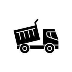 Heavy truck icon in black flat design on white background, sign for mobile concept and web design, Dump truck vector icon, Construction machine symbol