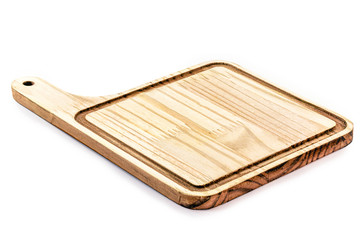 chopping board made of wood on isolated, rustic white background. Made in Brazil, decorative product for kitchen.