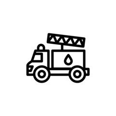 Fire truck icon in outline style on white background, logo illustration
