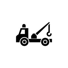 Tow truck icon vector in black flat design on white background