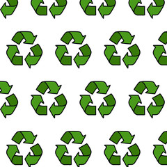 Obraz premium recycling symbol seamless doodle pattern, vector illustration