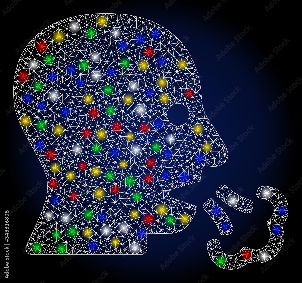 Poster flare mesh sneeze with glow effect. abstract illuminated vector model of sneeze icon on a dark blue 