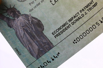 Partial view of a economic impact payment check from the US government for Covid-19
