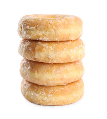Stack of delicious donuts isolated on white