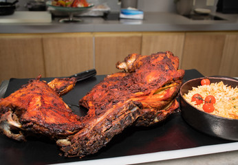 Lamb leg chop shank meat roasted for Easter celebration during festive brunch buffet
