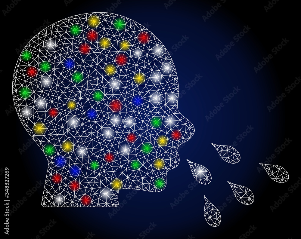 Poster glowing mesh sneezing man with glow effect. abstract illuminated vector model of sneezing man icon o