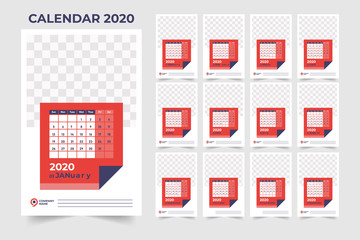 Wall Calendar template for 2020 vector in a minimalist style. Flat style color vector illustration. Yearly calendar template. Set of 12 Months.
