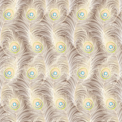 Obraz premium Peacock feathers Seamless pattern, background. Colored vector illustration