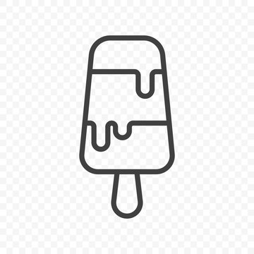 Icon of melted ice cream. Multilayer popsicle on a stick. Minimalistic linear image on a transparent PNG background. Vector.