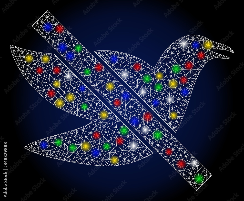 Poster glowing mesh stop bird with sparkle effect. abstract illuminated vector model of stop bird icon on a