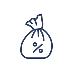 Bag with percentage thin line icon. Savings, banking, benefit isolated outline sign. Bank deposit and investment concept. Vector illustration symbol element for web design and apps