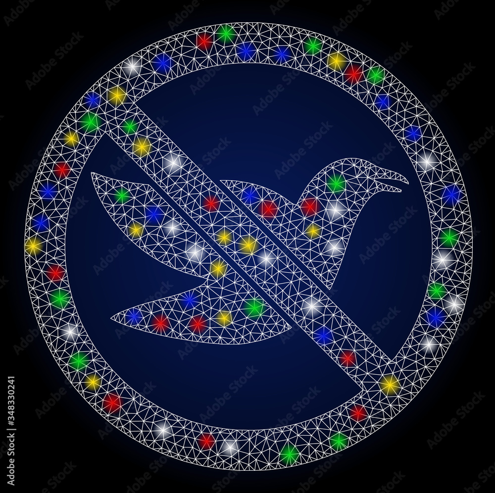 Poster flare mesh stop birds with lightspot effect. abstract illuminated vector model of stop birds icon on