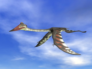 Quetzalcoatlus fyling peacefully in a blue cloudy sky by day - 3D render © Elenarts