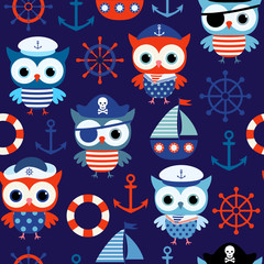 Nautical owls dark blue - 348330422