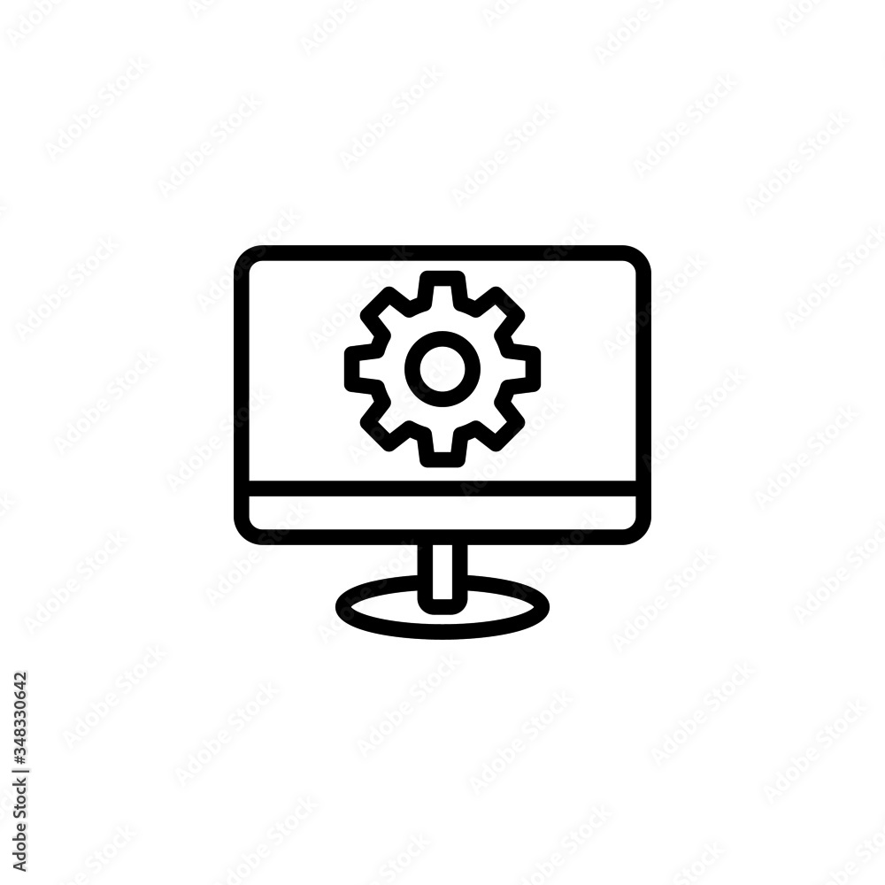 Aufkleber computer and monitor tools vector icon in linear, outline icon isolated on white background