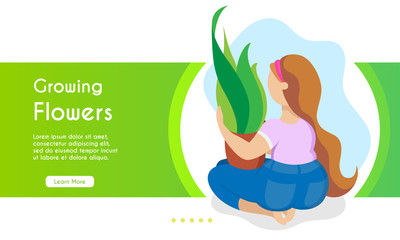 Vector banner illustration of girl reading a book