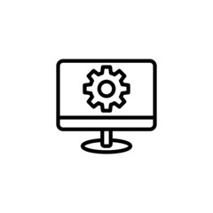 Computer and monitor tools vector icon in linear, outline icon isolated on white background