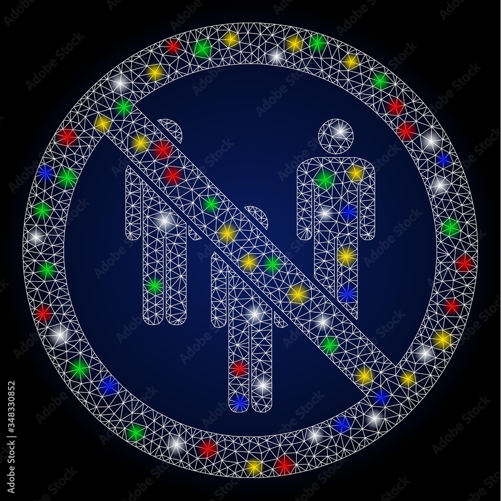 Poster colorful mesh stop man group with glare effect. abstract illuminated vector model of stop man group 