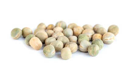 Dried green peas isolated on white background