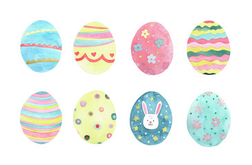 Easter eggs set a watercolor template for design. Illustration for holidays design on white background. Bright color