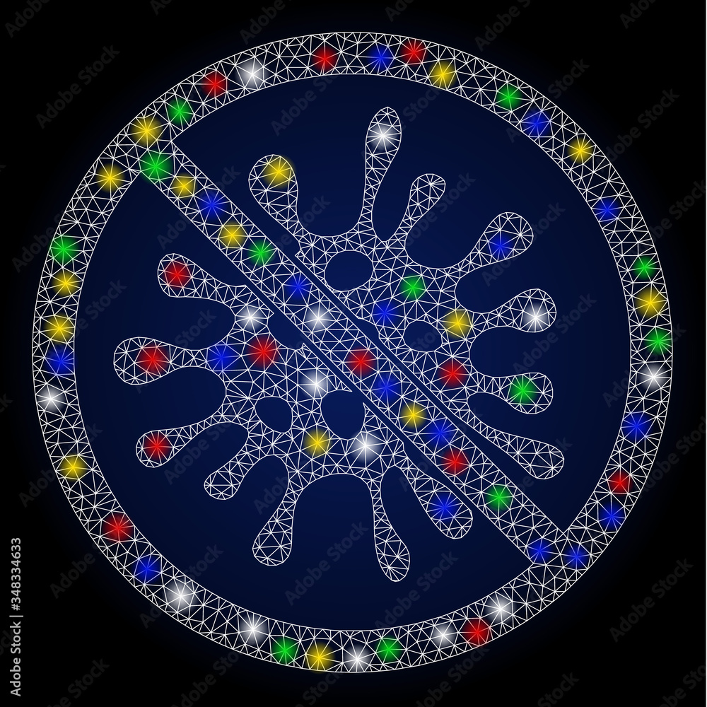 Poster glossy mesh stop virus infection with glare effect. abstract illuminated vector model of stop virus 