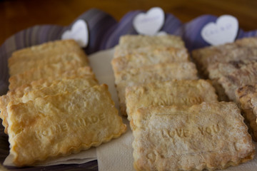 Little girl made cookies with 'I love you'
