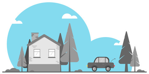 Fototapeta na wymiar grey house isolated on blue background, vector illustration
