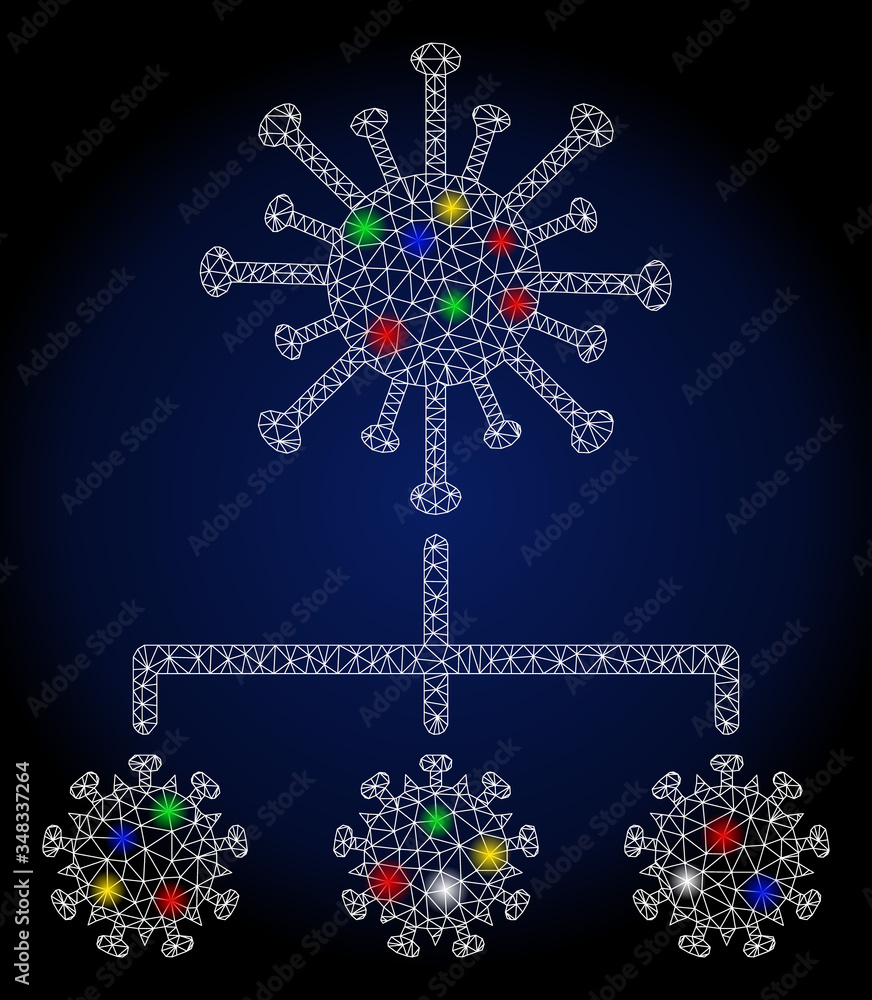 Poster glowing mesh virus replication with glitter effect. abstract illuminated vector model of virus repli