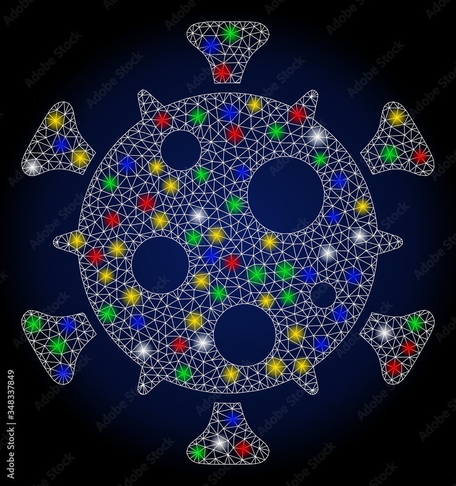 Aufkleber bright mesh virus with lightspot effect. abstract illuminated vector model of virus icon on a dark b