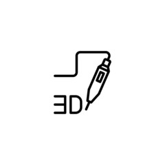 3d printing pen vector icon in linear, outline icon isolated on white background