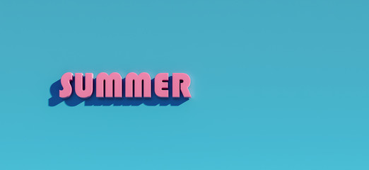 Summer written in pink letters on turquoise blue background 3D Rendering