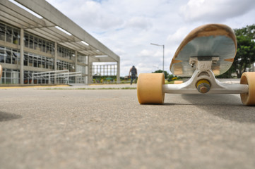 building in the city with a featured longboard