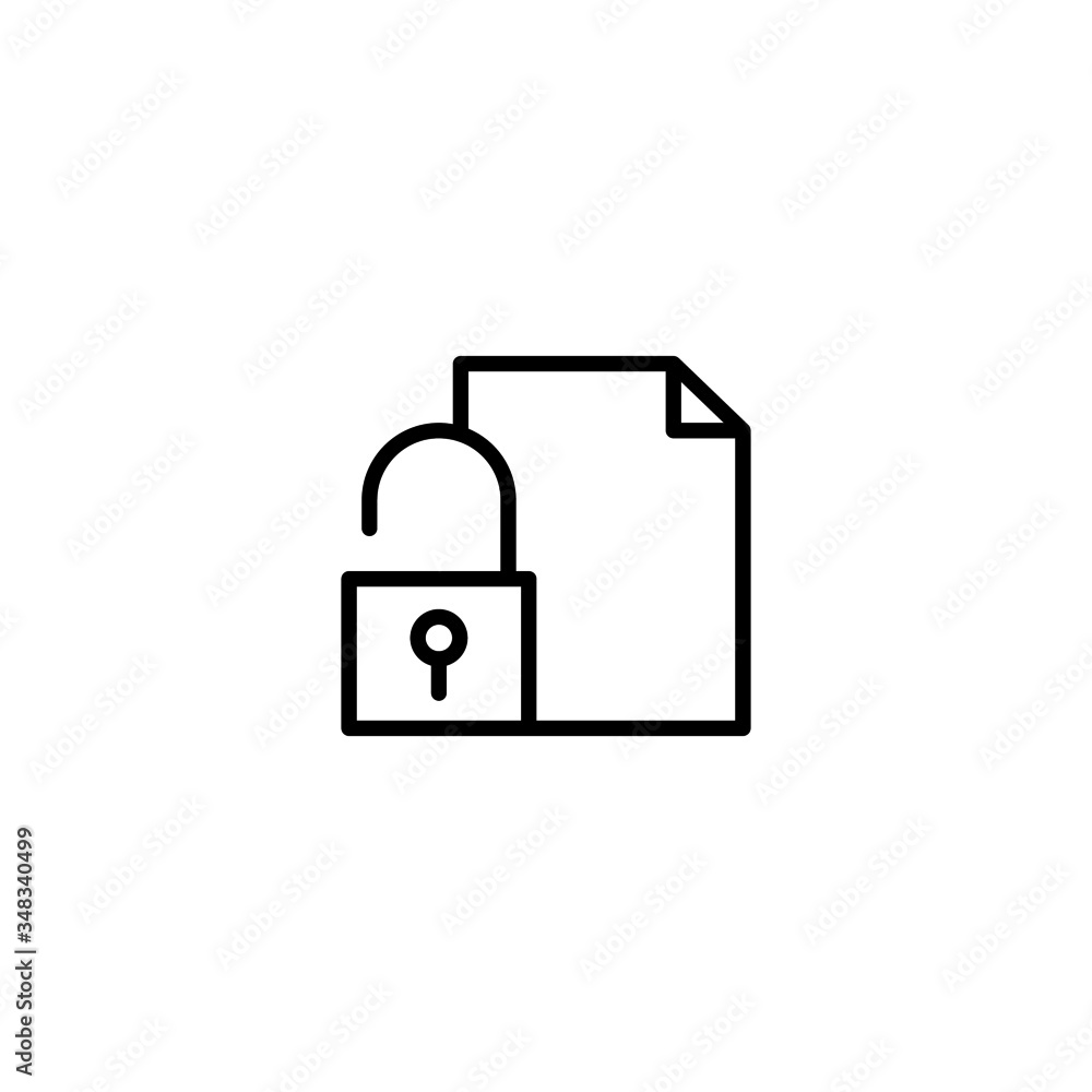 Poster unlocked file icon vector in linear, outline icon isolated on white background