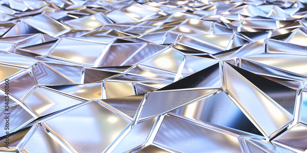 Poster abstract array of shiny metal geometric objects of different height modern futuristic 3d rendering i