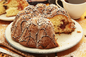 A biscuit cake with chocolate	