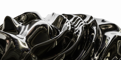 abstract metal fluid liquid shiny metallic mirror surface 3d render illustration background