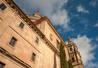 Fototapeta na wymiar Salamanca Cathedral façade, sunny da in Salamanca, sun is falling