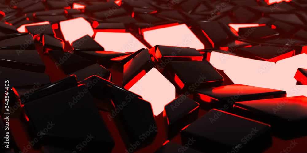 Poster abstract array of shiny geometric objects of different height modern futuristic 3d rendering illustr