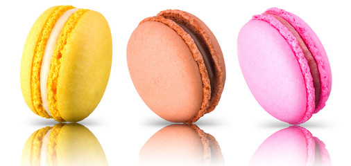 Set of colorful french macaroon isolated on white background