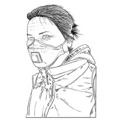 Novel coronavirus COVID-19 new normal social concept, Urban commuter in protective and medical face mask. Prevention and quarantine from infections, flu contaminated air pollution. Vector.